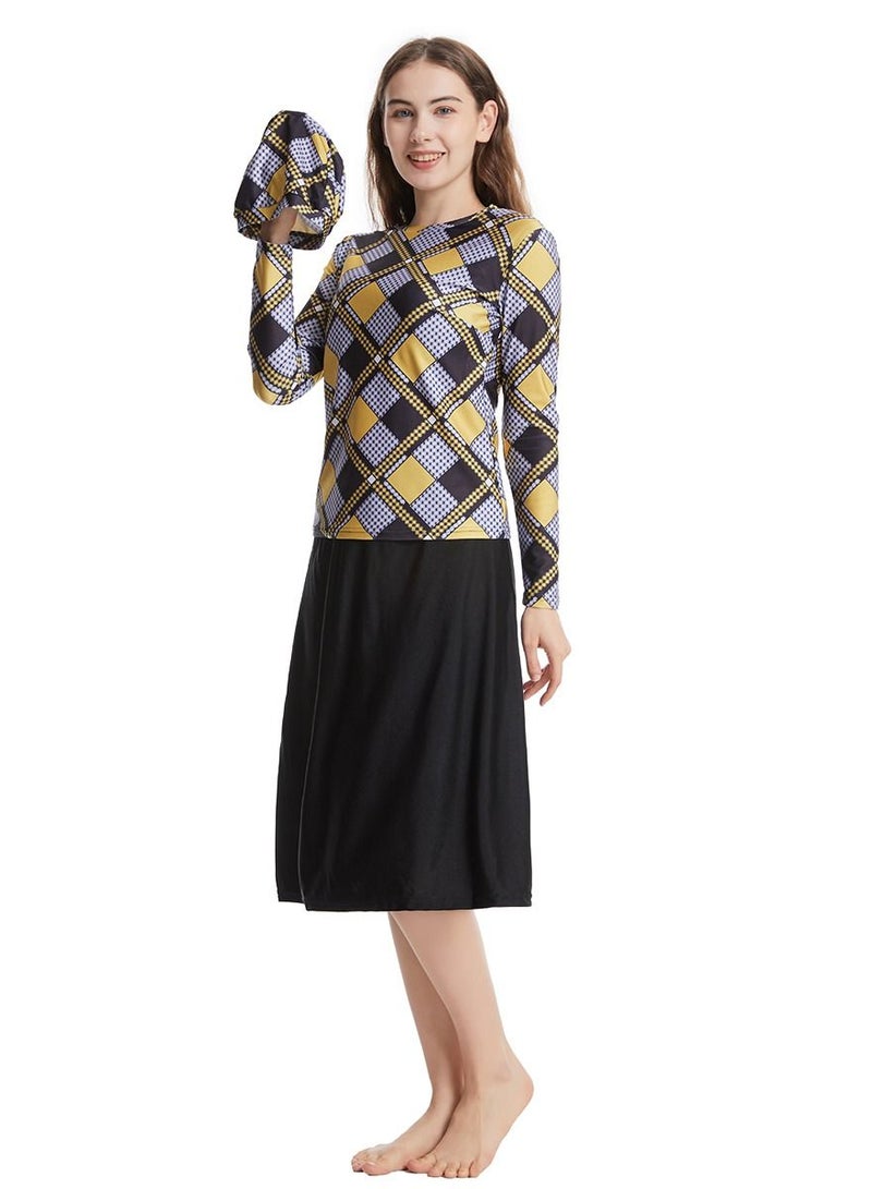 Loquat Women's 3-Piece Conservative Swimwear Set Long Sleeve Burkini And Skirt Swimsuit Set Multicolor  - Image 1