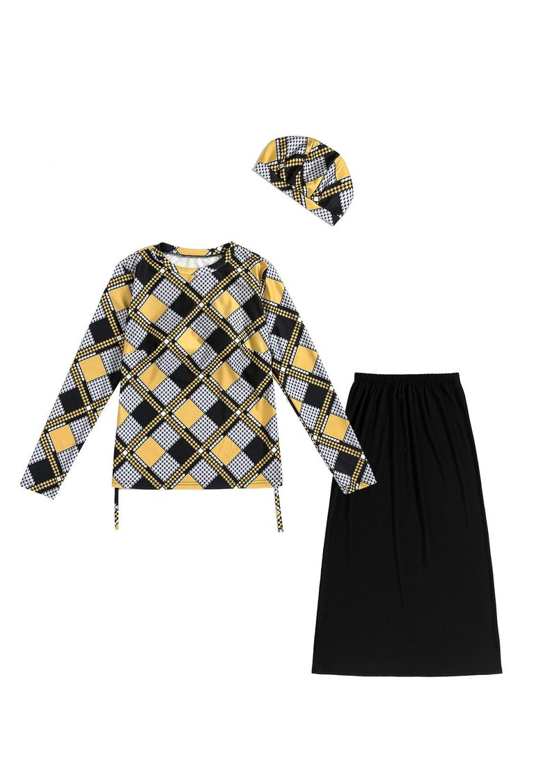 Loquat Women's 3-Piece Conservative Swimwear Set Long Sleeve Burkini And Skirt Swimsuit Set Multicolor  - Image 3