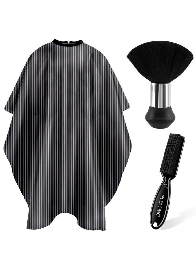 NICEMOVIC NICEMOVIC Hair Cutting Barber Cape with Neck Duster Brush and Barber Brush, Professional Barber Accessories Cleaning Supplies for Salon Haircut Styling (Black Stripe)  - Image 1