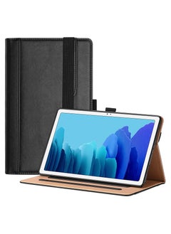 جراب Galaxy Tab A7 مقاس 10.4 بوصة (طراز SM-T503 T500 T505 T507) ، غطاء واقٍ من جلد البولي يوريثان الفاخر مع حزام لجهاز الكمبيوتر اللوحي Samsung Galaxy Tab A7 مقاس 10.4 بوصة إصدار 2022 2020 - أسود