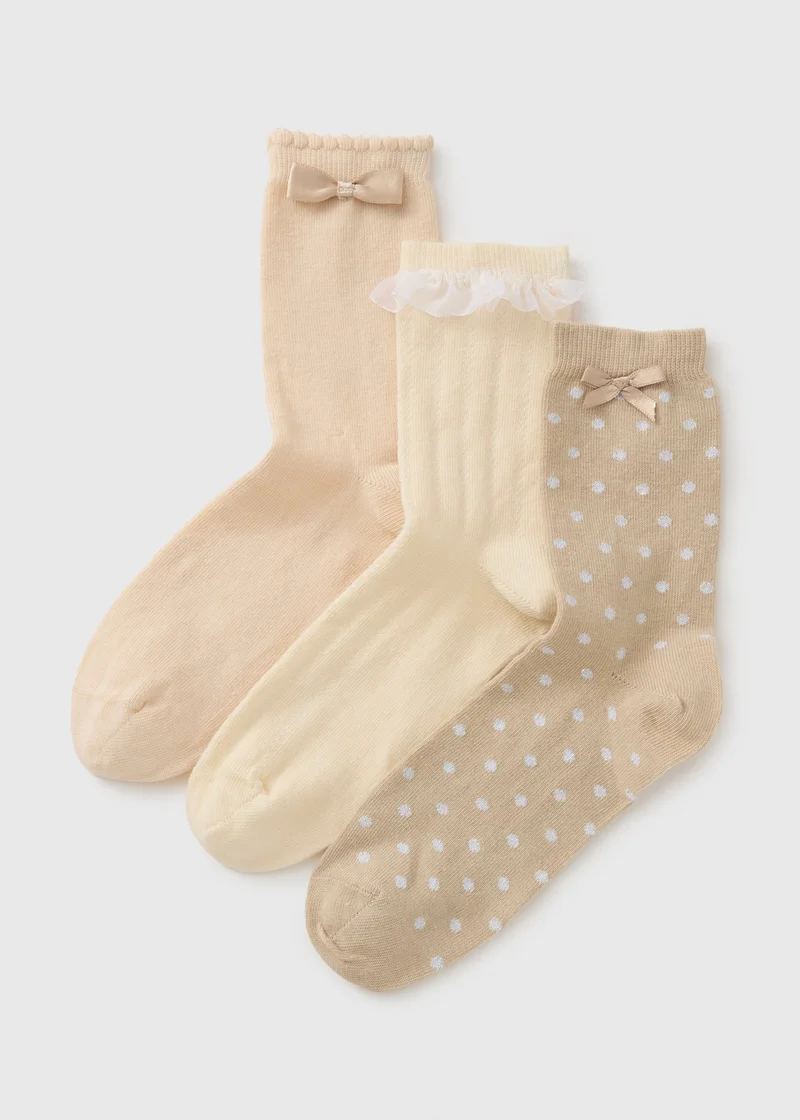 Matalan 3 Pack Girls Beige Occasion Socks