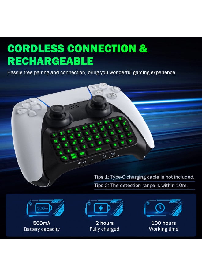MoKo Keyboard for PS5 Controller with Green Backlight, Bluetooth Wireless Mini Keypad Chatpad for PlayStation 5, Built-in Speaker & 3.5mm Audio Jack for PS5 Controller Accessories - Image 4