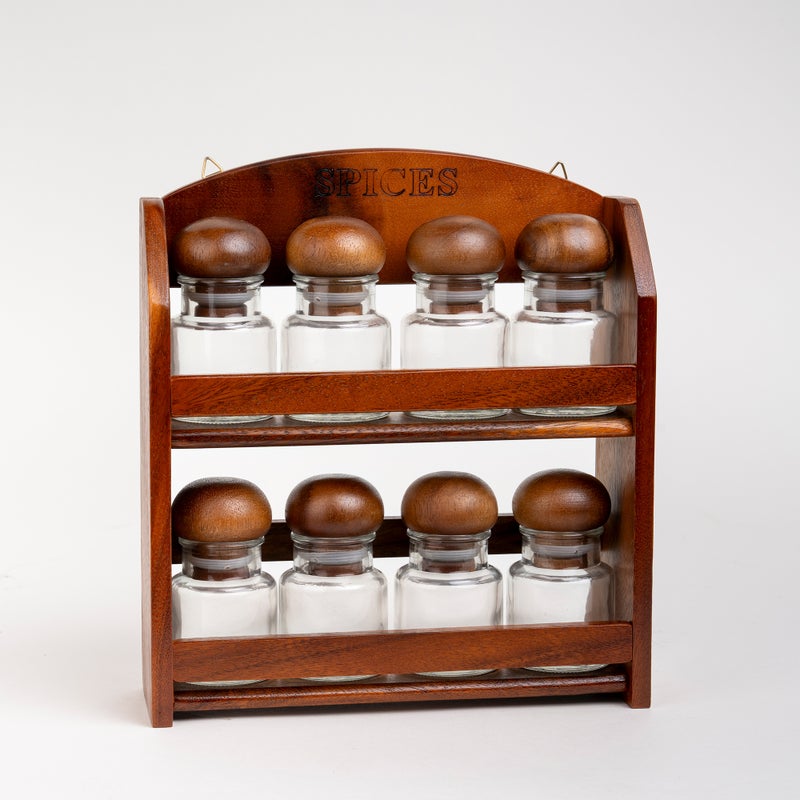 Billi glass spice jar set with wooden rack 12 pcs - Image 1