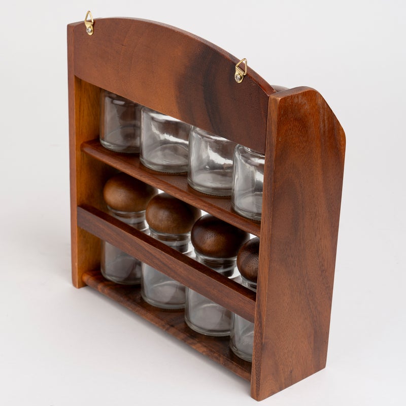 Billi glass spice jar set with wooden rack 12 pcs - Image 3