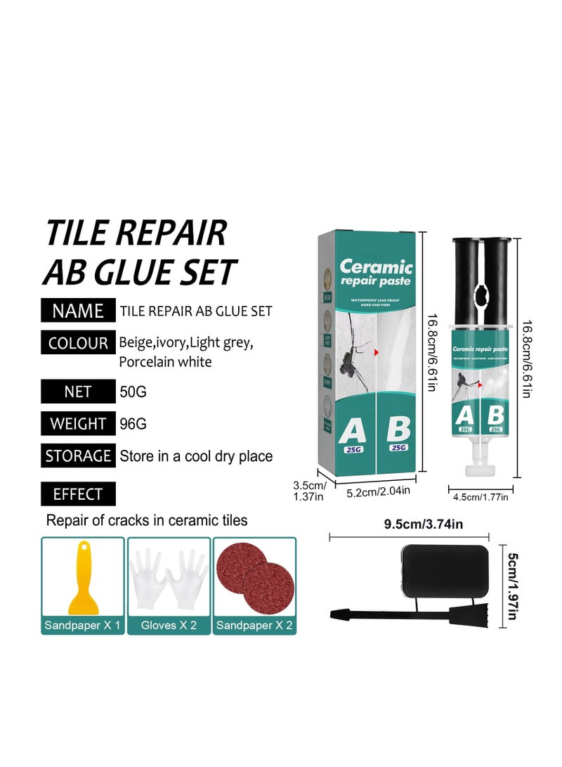 Waterproof Tub and Tile Refinishing Kit - Ceramic Tile  Porcelain Repair Kit, AB Adhesive Glue for Porcelain, Acrylic, Fiberglass, Enamel, Ideal for Bathtub Repair and Tile Crack Repair - Image 2