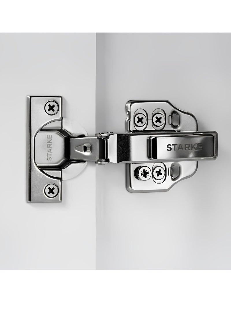 STARKE - Pack of 1 Inset Soft Close Fast Mounted 1 Section Force Buffering Hinge - Silver, 105 Degree Opening Angle, 14-22 mm Application, Protective Cover & Screws included. - Image 1