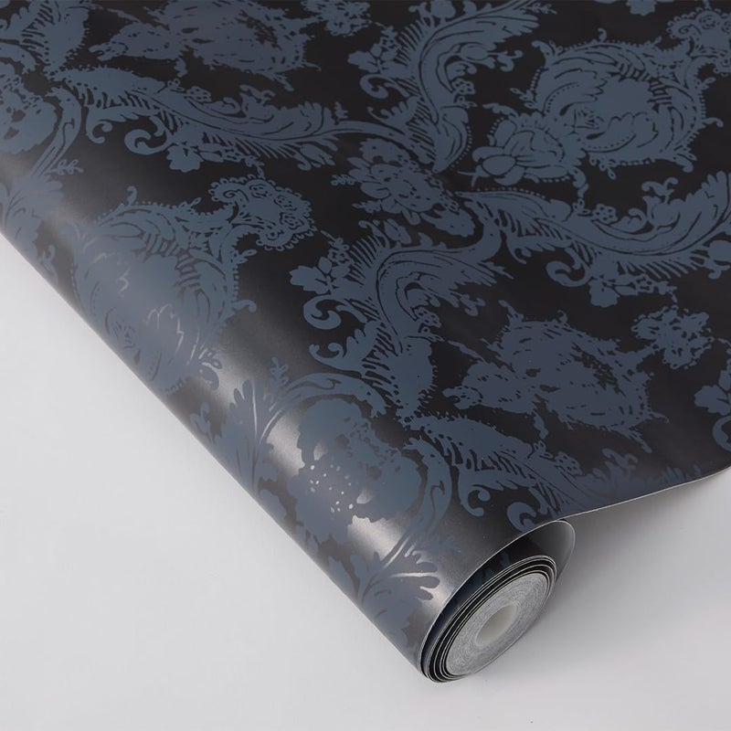 Tempaper Textured Black Damsel Removable Peel and Stick Damask Wallpaper, 20.5 in X 16.5 ft, Made in the USA - Image 2