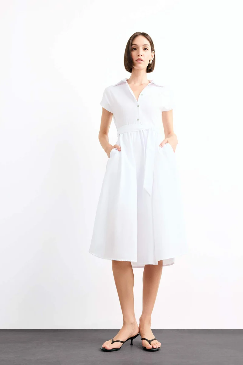ديفاكتو Terry Cotton Short Sleeve Long Length Dress