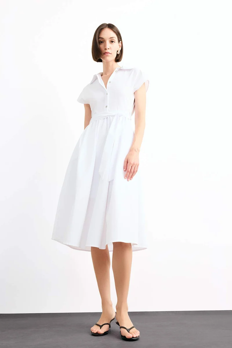 ديفاكتو Terry Cotton Short Sleeve Long Length Dress