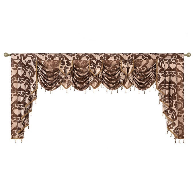 VALANCE CURTAINS FOR LIVING ROOM DAMASK WATERFALL VALANCE FOR WINDOWS WITH BEADS WIDE BROWN SWAG VALANCE FOR WINDOWS 101INCH WIDE