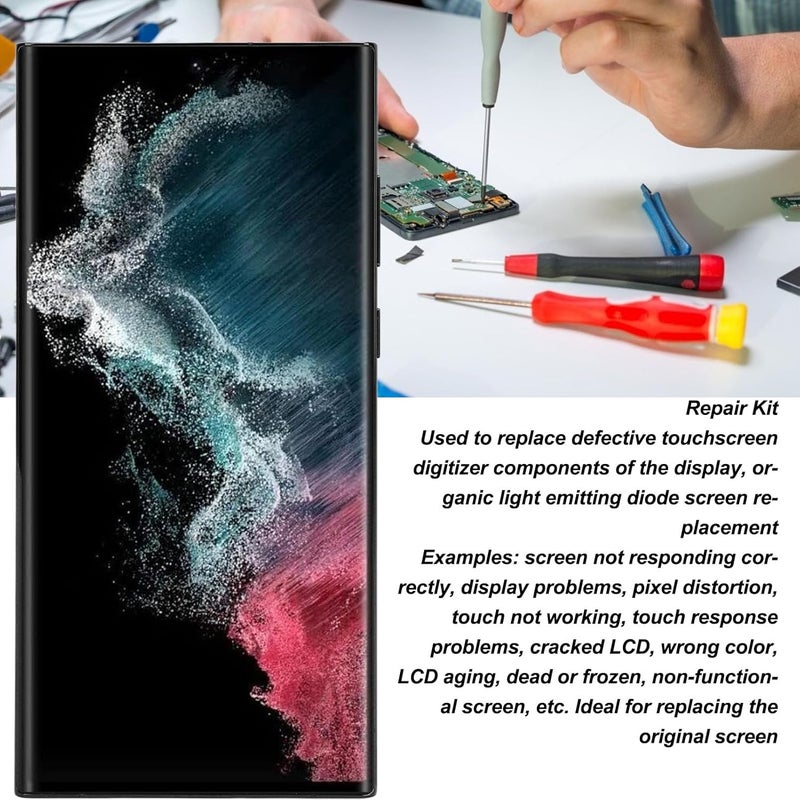 Yoidesu Original for S22 Ultra, OLED LCD Display Touch Screen Digitizer Assembly S22ultra SM S908B LCD Screen Replacement with Frame, 6.7 Inch (Electric Light Color) - Image 3