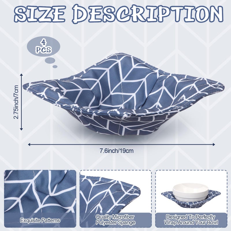 Cunhill 4 Pcs Cotton Microwave Bowl Cozy Holders for Hot Food Hot Pads Soup Bowl Potholders Heat Resistant Multipurpose Quilted Safe Holders for Kitchen Plate Supply(Dark Gray,Striped) - Image 2