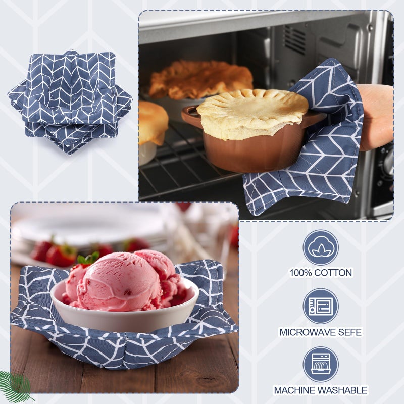 Cunhill 4 Pcs Cotton Microwave Bowl Cozy Holders for Hot Food Hot Pads Soup Bowl Potholders Heat Resistant Multipurpose Quilted Safe Holders for Kitchen Plate Supply(Dark Gray,Striped) - Image 3