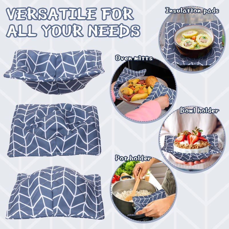 Cunhill 4 Pcs Cotton Microwave Bowl Cozy Holders for Hot Food Hot Pads Soup Bowl Potholders Heat Resistant Multipurpose Quilted Safe Holders for Kitchen Plate Supply(Dark Gray,Striped) - Image 4