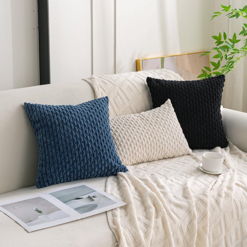 Cozoomy Set of 4 Black Decorative Pillow Covers 18x18 Inch Corduroy Throw Pillow Covers for Bed Couch Sofa Living Room Soft Cushion Cases - Image 3