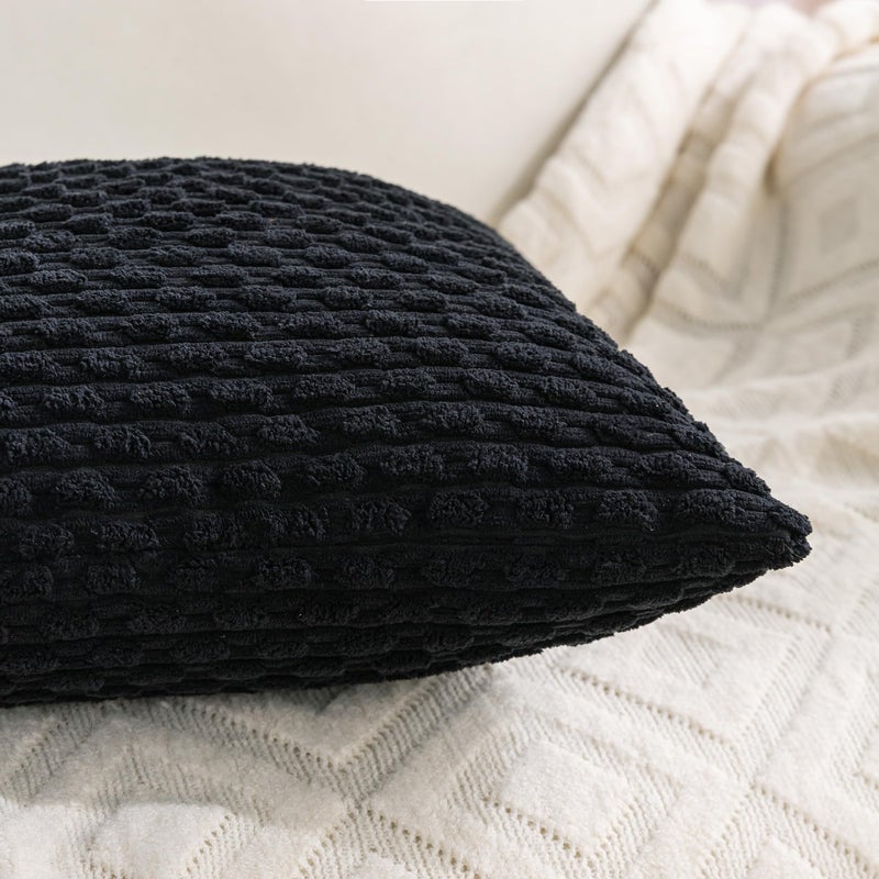 Cozoomy Set of 4 Black Decorative Pillow Covers 18x18 Inch Corduroy Throw Pillow Covers for Bed Couch Sofa Living Room Soft Cushion Cases - Image 4