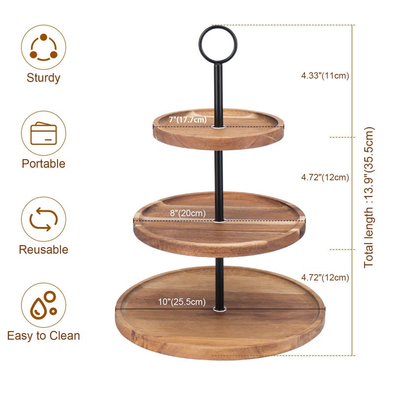 QIELSER 3 Tier Cupcake Stand, Wood Tiered Serving Tray Cupcake Tower, Serving Stand Display Dessert Cookie Candy Buffet Holder for Home Tea Party, Wedding, Farmhouse Decor, Tea Party Decor, Kitchen Decor - Image 3