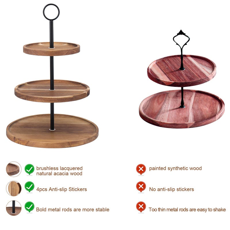 QIELSER 3 Tier Cupcake Stand, Wood Tiered Serving Tray Cupcake Tower, Serving Stand Display Dessert Cookie Candy Buffet Holder for Home Tea Party, Wedding, Farmhouse Decor, Tea Party Decor, Kitchen Decor - Image 5