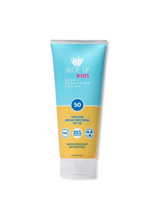 Aloe Up Kids Sport Sunscreen Lotion Spf 50 Broad Spectrum Sheer Face And Body Sunscreen Protector For Sensitive Skin With Aloe Vera Gel Dries Fast Reef Safe Fragrancefree 6 Oz - Image 1