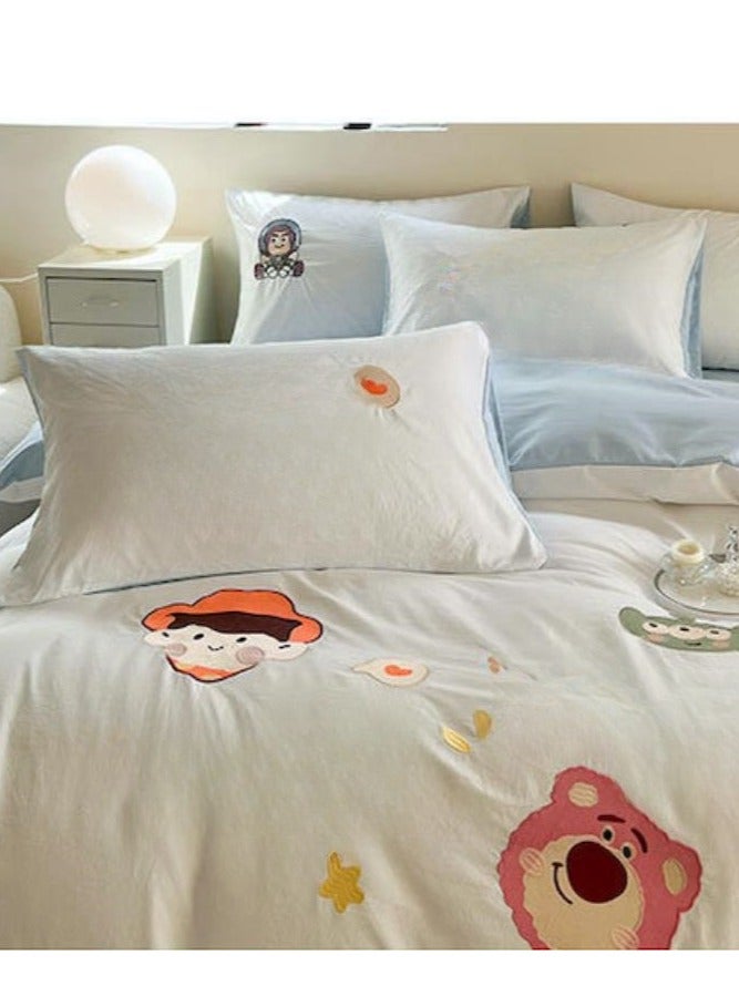 Bed Sheet Style — High End Cartoon Pattern Washed Cotton Bedding Four Piece Set - Image 4