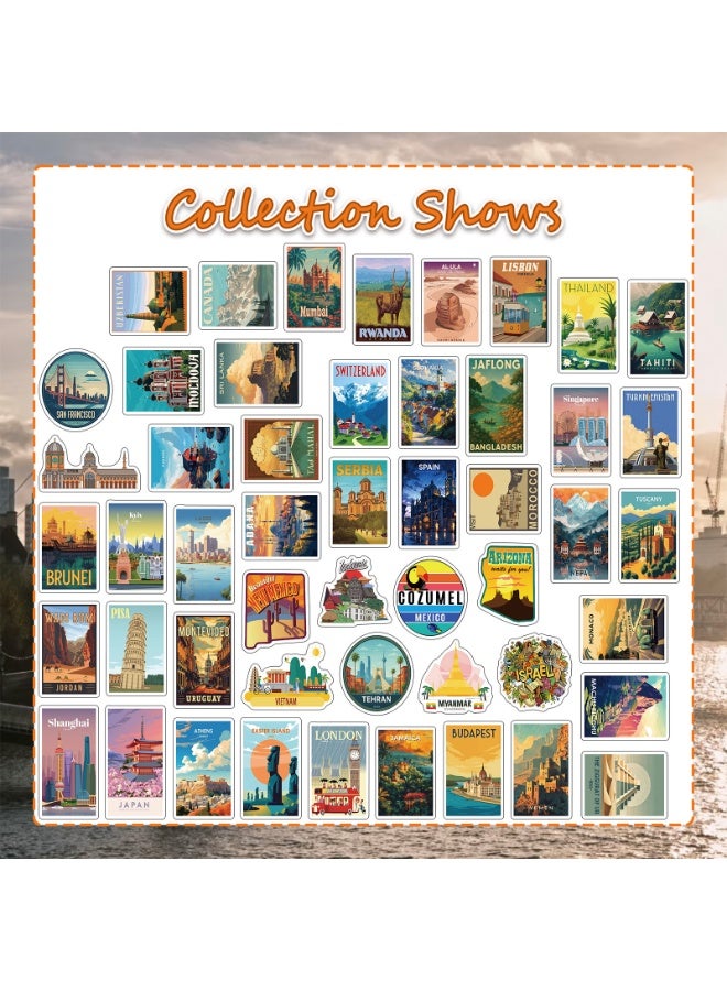 50Pcs World Travel Stickers Pack Waterproof Vinyl Travel Map Stickers for Suitcase Bicycle Laptop Water Bottle Notebooks Diary Journaling Scrapbooking Aesthetic Vintage Tourism Decals - Image 3