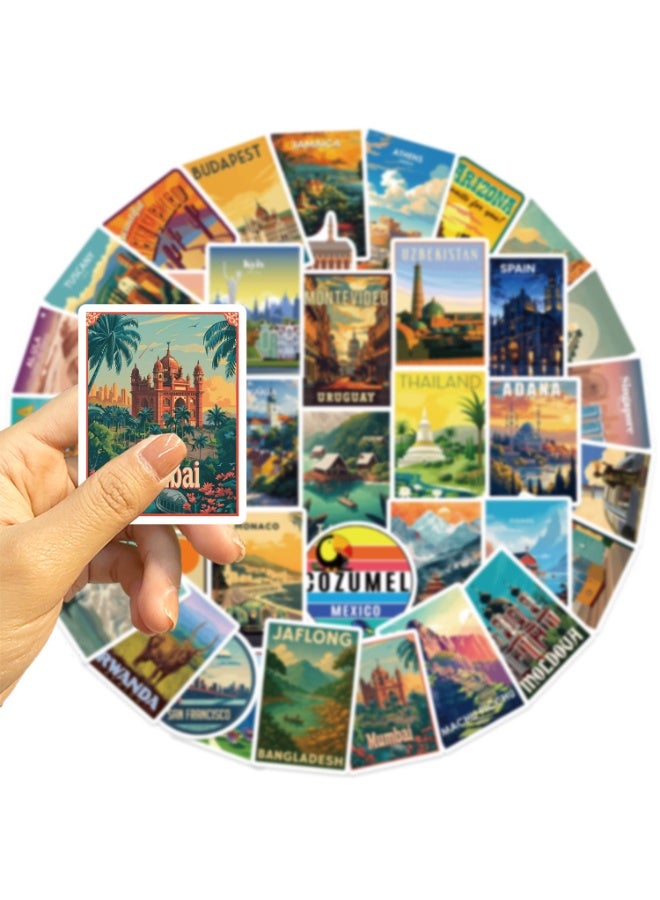 50Pcs World Travel Stickers Pack Waterproof Vinyl Travel Map Stickers for Suitcase Bicycle Laptop Water Bottle Notebooks Diary Journaling Scrapbooking Aesthetic Vintage Tourism Decals - Image 5
