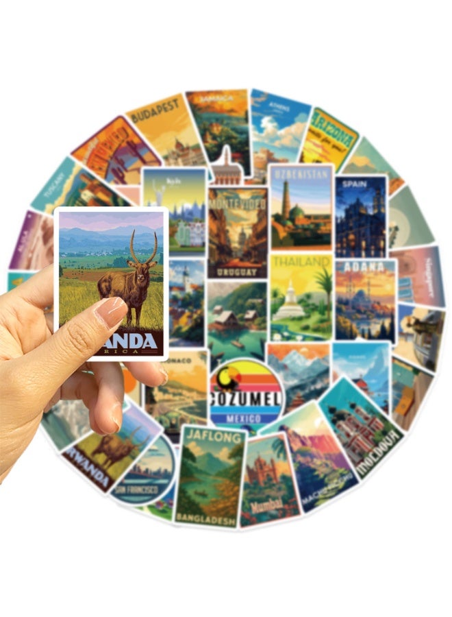 50Pcs World Travel Stickers Pack Waterproof Vinyl Travel Map Stickers for Suitcase Bicycle Laptop Water Bottle Notebooks Diary Journaling Scrapbooking Aesthetic Vintage Tourism Decals - Image 4