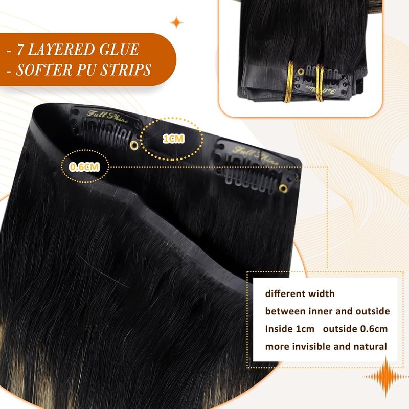 Full Shine Real Hair Clip in Extensions Balayage Seamless Clip ins Off Black to Black With Caramel Blonde Invisible Hair Extension Black Remy Natural Hair Longevity 120 Grams 18 Inch 8 Pcs - Image 5