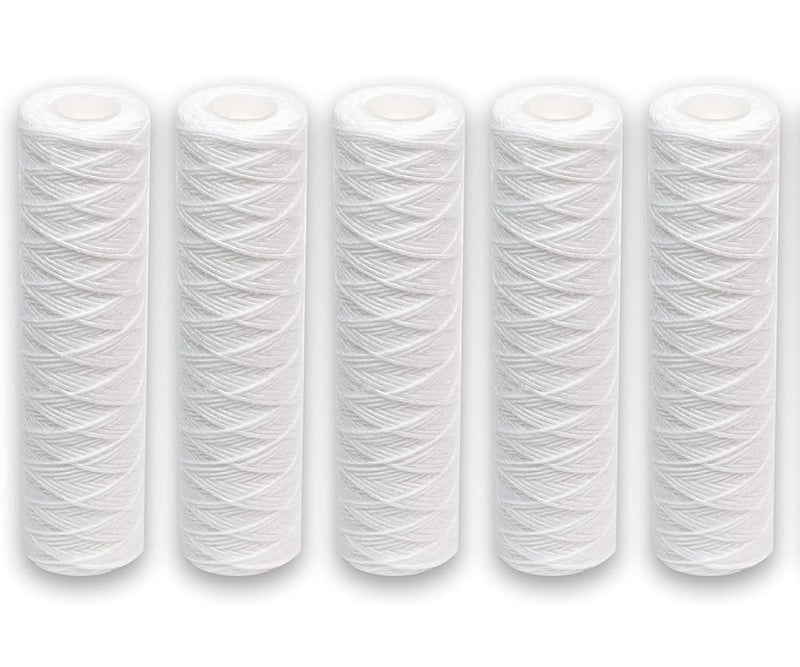 PARIJATA 5 Micron 10 x 25 String Wound Sediment Water Filter Cartridge 5 Pack Whole House Sediment Filtration Universal Replacement for Most 10 inch RO Unit - Image 1