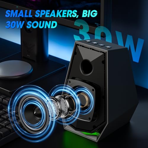 BESTISAN Computer Gaming Speakers for Desktop PC - 30W Powered Monitor Speakers with Bluetooth/AUX/Type-C Connections, 6 Colorful Lights, Compatible with Monitor, Gaming Setup & Laptop - Image 5