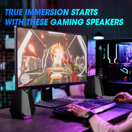 BESTISAN Computer Gaming Speakers for Desktop PC - 30W Powered Monitor Speakers with Bluetooth/AUX/Type-C Connections, 6 Colorful Lights, Compatible with Monitor, Gaming Setup & Laptop - Image 2