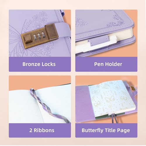 Billtigif Diary with Lock, Journal for Women Girls, Vintage Refillable Secret Journal, Locking Notebook Gift for Girls with Combination Lock, 5.3'' x 7.8'' (Light Purple) - Image 5