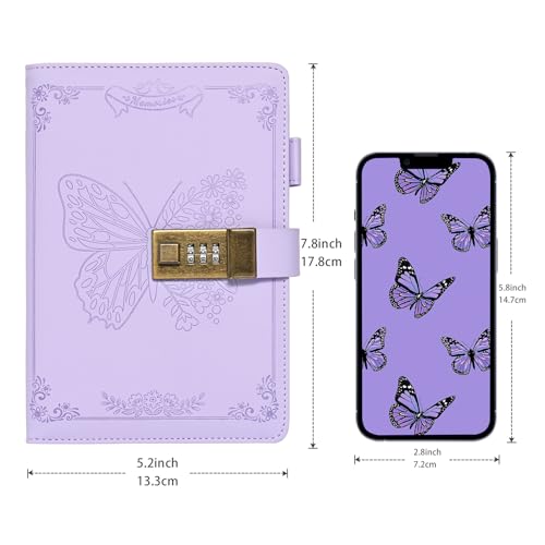 Billtigif Diary with Lock, Journal for Women Girls, Vintage Refillable Secret Journal, Locking Notebook Gift for Girls with Combination Lock, 5.3'' x 7.8'' (Light Purple) - Image 2