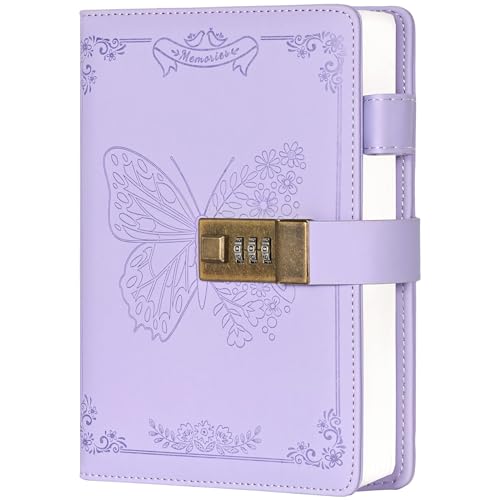 Billtigif Diary with Lock, Journal for Women Girls, Vintage Refillable Secret Journal, Locking Notebook Gift for Girls with Combination Lock, 5.3'' x 7.8'' (Light Purple) - Image 1