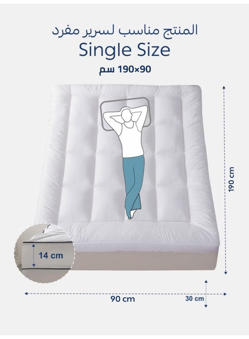 Donetella Single Size Mattress Topper 90x190x30+14 cm – Brushed Microfiber Shell, 1200 GSM Down Alternative Fill, Fits Up to 30 cm Deep - Image 3
