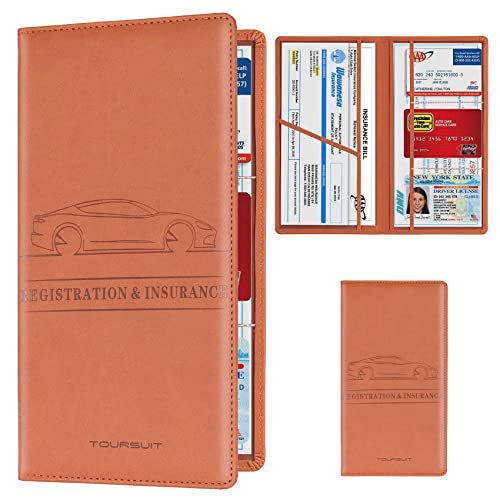 TOURSUIT Car Registration and Insurance Card Holder, Vehicle License Document Glove Box Compartment Organizer, Interior Car Accessories for Women Men Teens (Brown) - Image 1