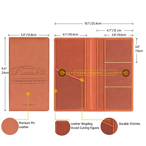 TOURSUIT Car Registration and Insurance Card Holder, Vehicle License Document Glove Box Compartment Organizer, Interior Car Accessories for Women Men Teens (Brown) - Image 4