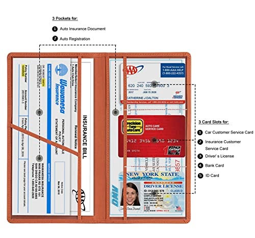 TOURSUIT Car Registration and Insurance Card Holder, Vehicle License Document Glove Box Compartment Organizer, Interior Car Accessories for Women Men Teens (Brown) - Image 2