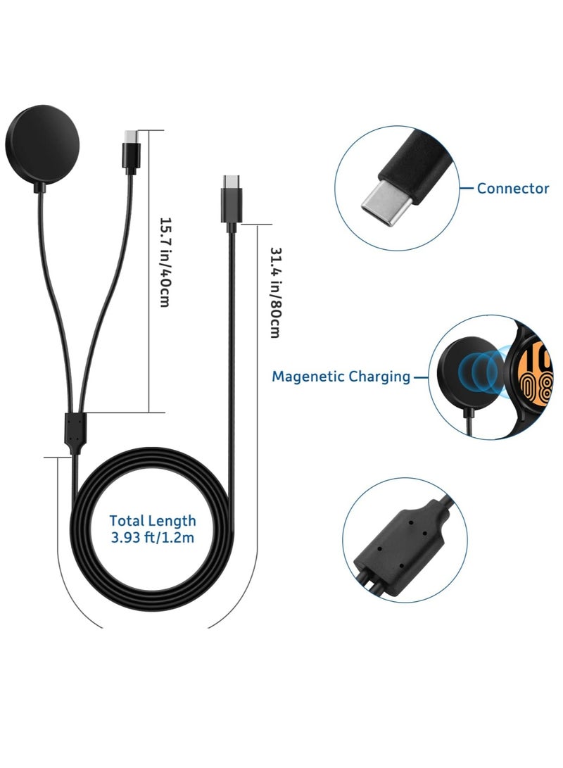 2 in 1 Charger for Samsung Galaxy Watch 7/Ultra/6/6 Classic/5/5 Pro/4/4 Classic/3/Active 2/Active 1/Fe,Nylon Braided Magnetic Fast Charging Cable for Samsung Phone and Watch - Image 1