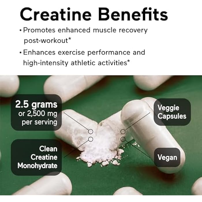 SMARTERNUTRITION Creatine Monohydrate Pills with 2500mg (2.5g) Per Serving, Vegan Capsules - Pre & Post Workout Recovery Support, Promotes Muscle Mass &. Endurance - 60 Count[30-Day Supply] - Image 5