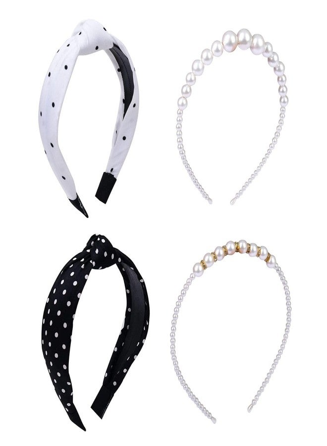 NNR Stylish Women's Headbands Set - Pearl & Polka Dot Knot Hairbands for Girls & Women | Elegant Hair Accessories for Wedding | Comfortable, Non-Slip Design - Image 1