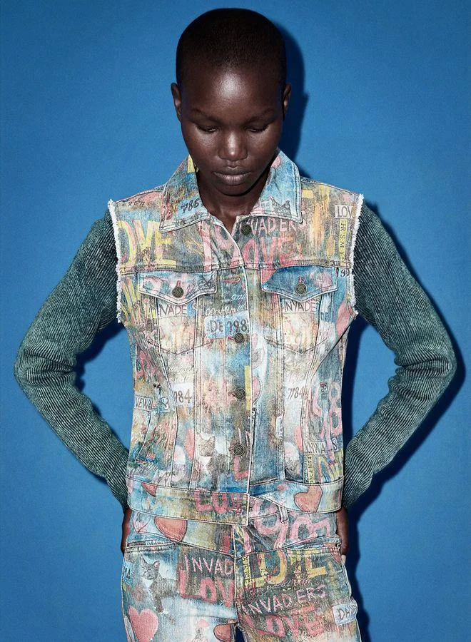 Desigual Blue Printed denim jacket for Women | Best Price UAE