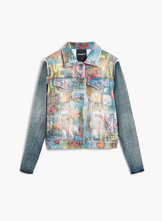 Desigual Blue Printed denim jacket for Women | Best Price UAE