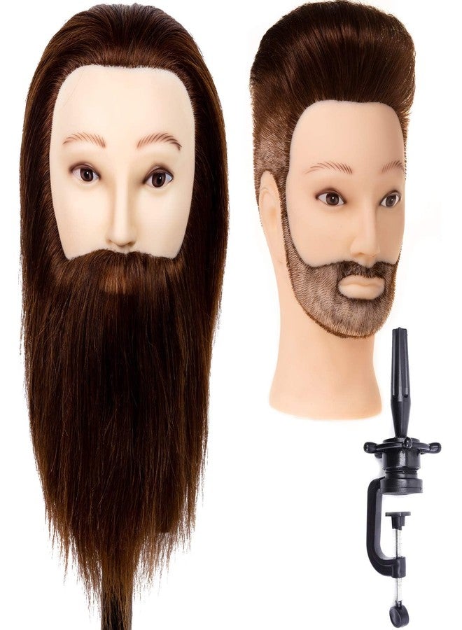 Stancia Male Mannequin Head,Training Head with 100% Human Hair,14” Barber Mannequin Head, Hairdresser Manikin Head, Training Doll Head for Hair Styling and Practice(with Beard,Dark Brown) - Image 1