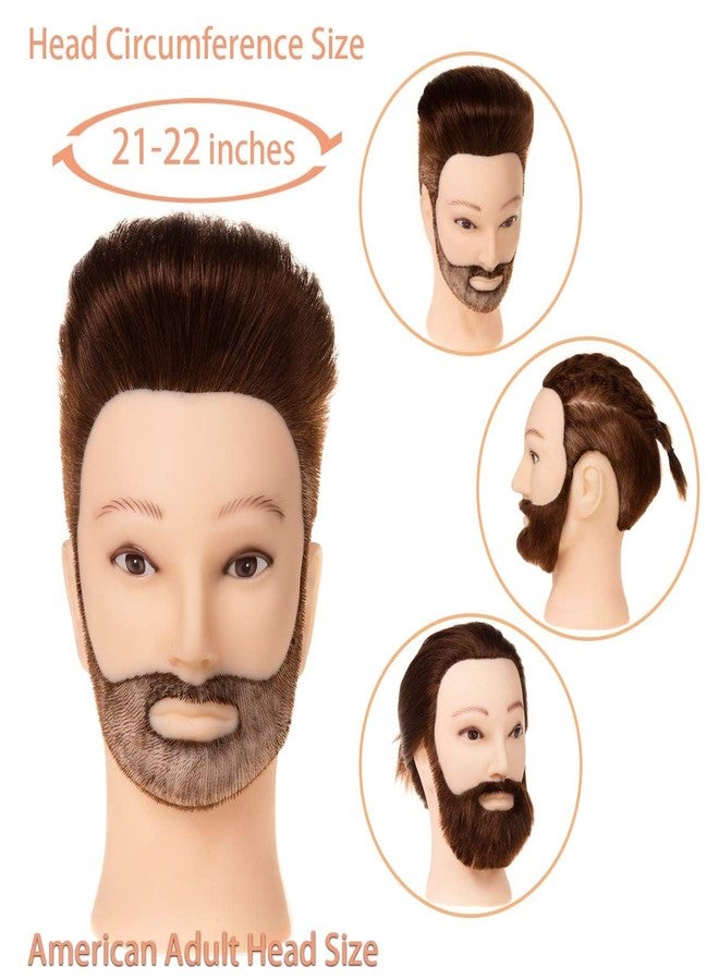 Stancia Male Mannequin Head,Training Head with 100% Human Hair,14” Barber Mannequin Head, Hairdresser Manikin Head, Training Doll Head for Hair Styling and Practice(with Beard,Dark Brown) - Image 2