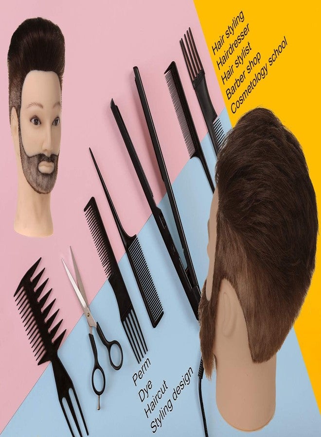 Stancia Male Mannequin Head,Training Head with 100% Human Hair,14” Barber Mannequin Head, Hairdresser Manikin Head, Training Doll Head for Hair Styling and Practice(with Beard,Dark Brown) - Image 4