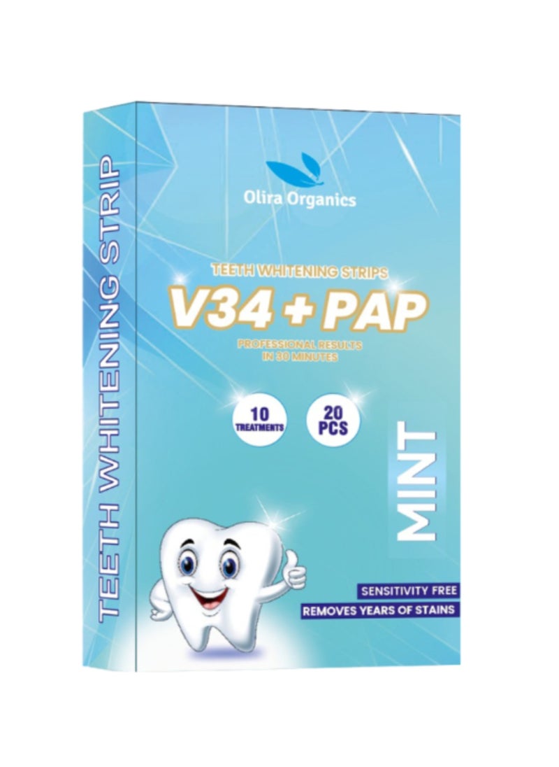 Olira Organics - V34+PAP Teeth Whitening Strips Advanced Formula - 20 piece - Image 1