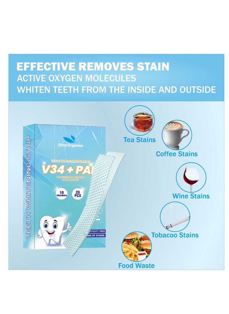 Olira Organics - V34+PAP Teeth Whitening Strips Advanced Formula - 20 piece - Image 1
