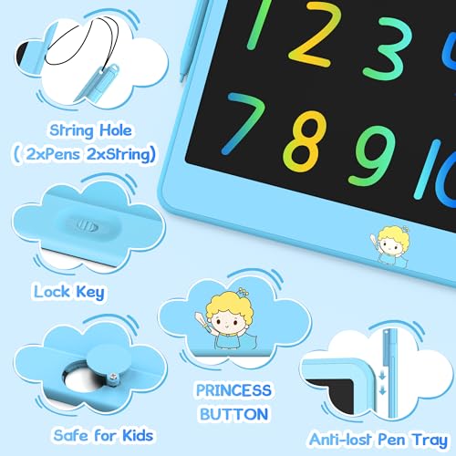 Hockvill LCD Writing Tablet for Kids 12 Inch, Toys for Boys Girls Drawing Pad for 3 4 5 6 7 Year Old Kids Toys, Toddler Erasable Doodle Board Travel Essentials, Children’s Day Gift for Kids - Blue - Image 4