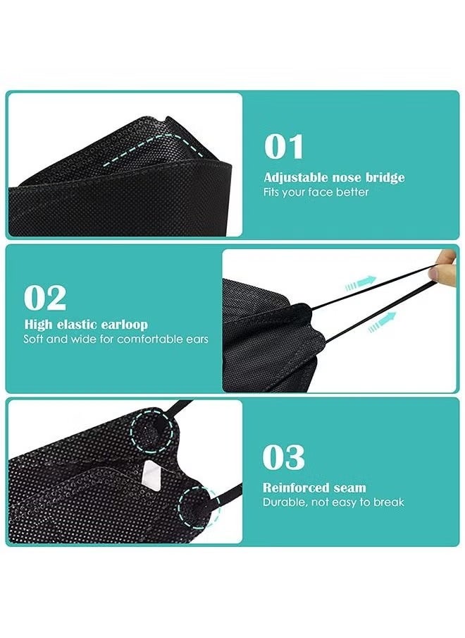 Generic 10 Pcs 3D Fish Type KF94 Disposable Face Masks, Individually Wrapped Anti Dust Breathable Mask, Metal Nose Clip Earloop Mouth Cover Facial Mask (Black)  - Image 3